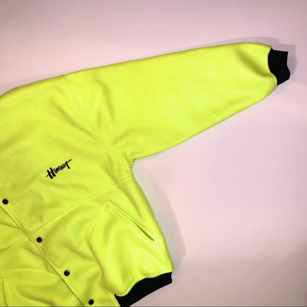 v i n t a g e :: Electric Fleece Bomber Jacket Rare 80s Neon Yellow - Picture 10 of 13